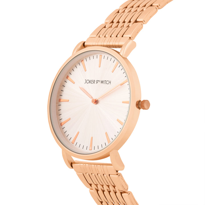 Aimee Beige Large Dial Rose Gold Linked Chain Strap Women's Watch