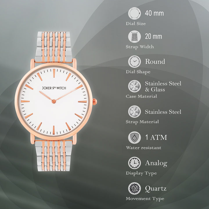 Aimee White Large Dial Dual Tone Linked Chain Strap Women's Watch