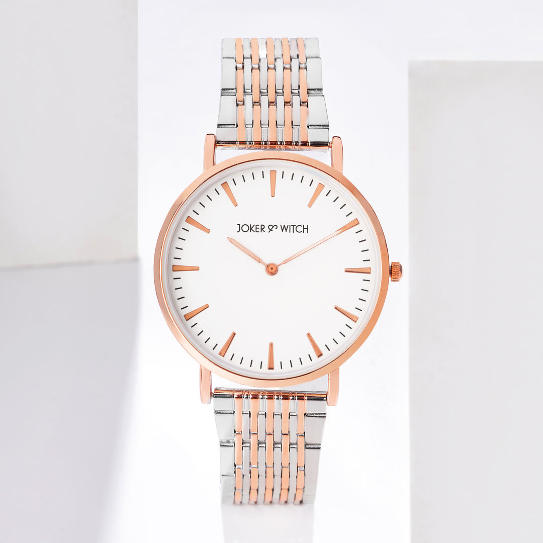 Aimee White Large Dial Dual Tone Linked Chain Strap Women's Watch