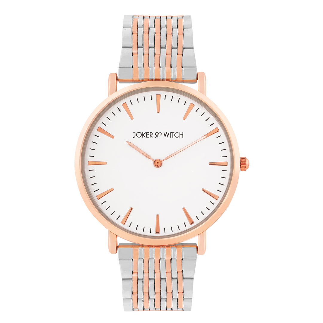 Aimee White Large Dial Dual Tone Linked Chain Strap Women's Watch