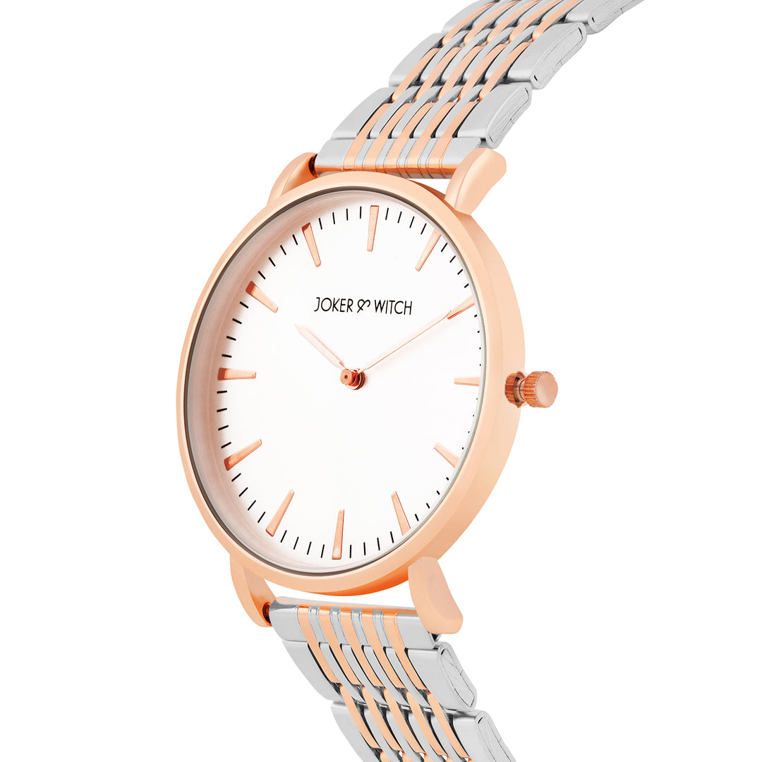 Aimee White Large Dial Dual Tone Linked Chain Strap Women's Watch