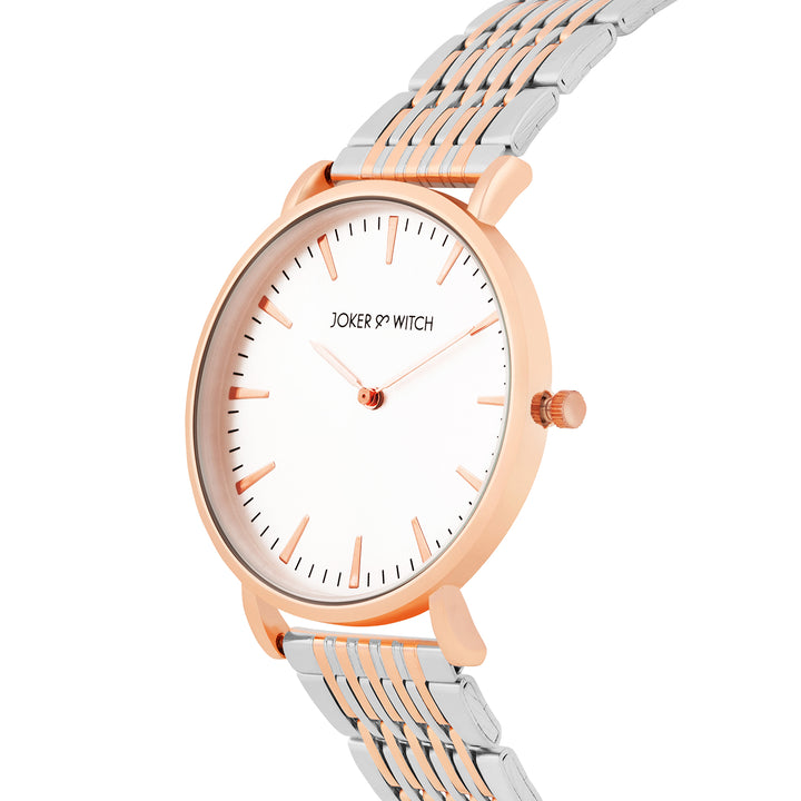 Aimee White Large Dial Dual Tone Linked Chain Strap Women's Watch