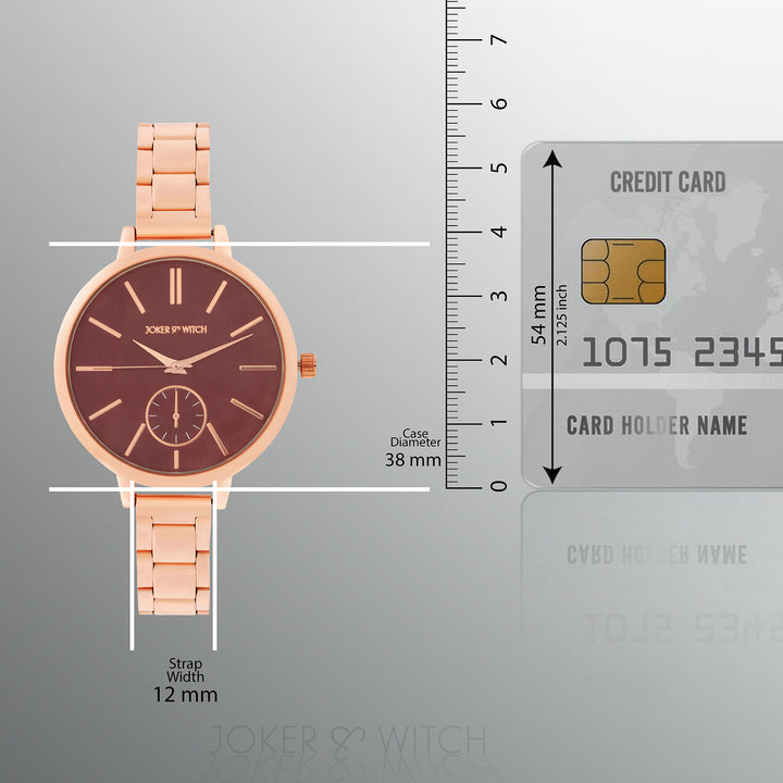 Sleek Maroon Large Dial Rose Gold Linked Chain Strap Women's Watch