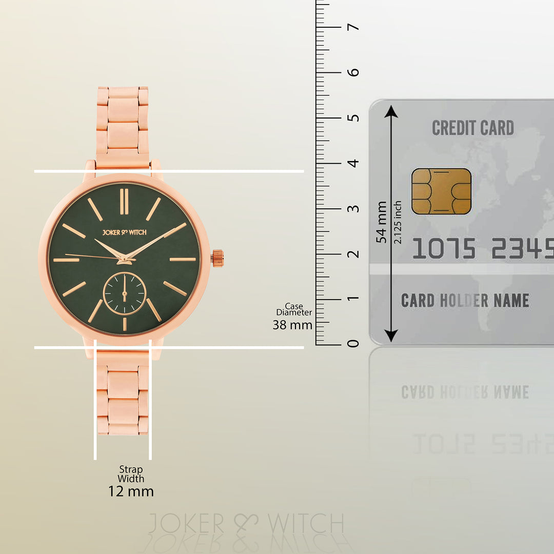 Sleek Green Large Dial Rose Gold Linked Chain Strap Women's Watch