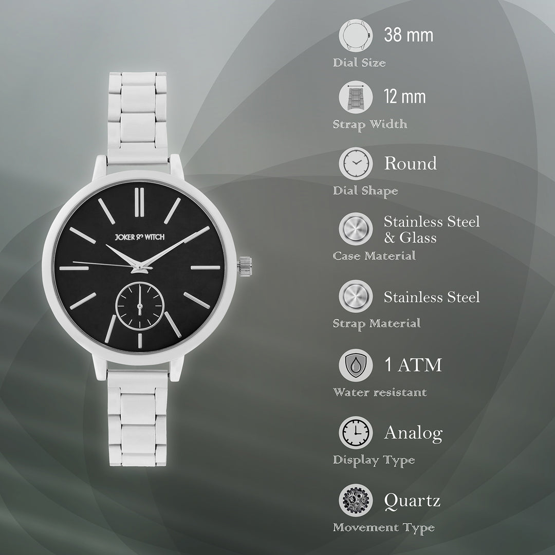 Sleek Black Large Dial Silver Linked Chain Strap Women's Watch