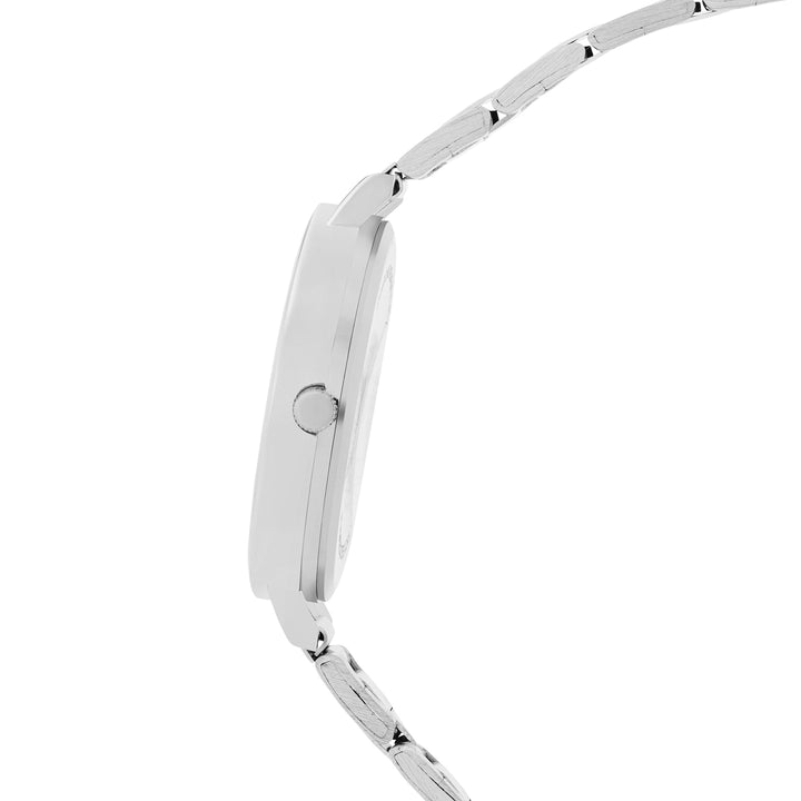 Sleek Black Large Dial Silver Linked Chain Strap Women's Watch