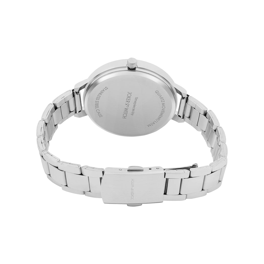 Sleek Black Large Dial Silver Linked Chain Strap Women's Watch