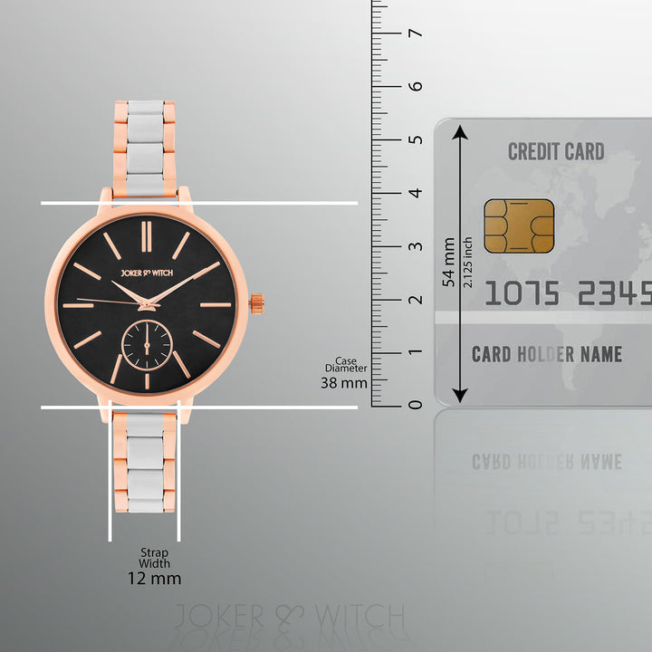 Sleek Black Large Dial Dual Tone Linked Chain Strap Women's Watch