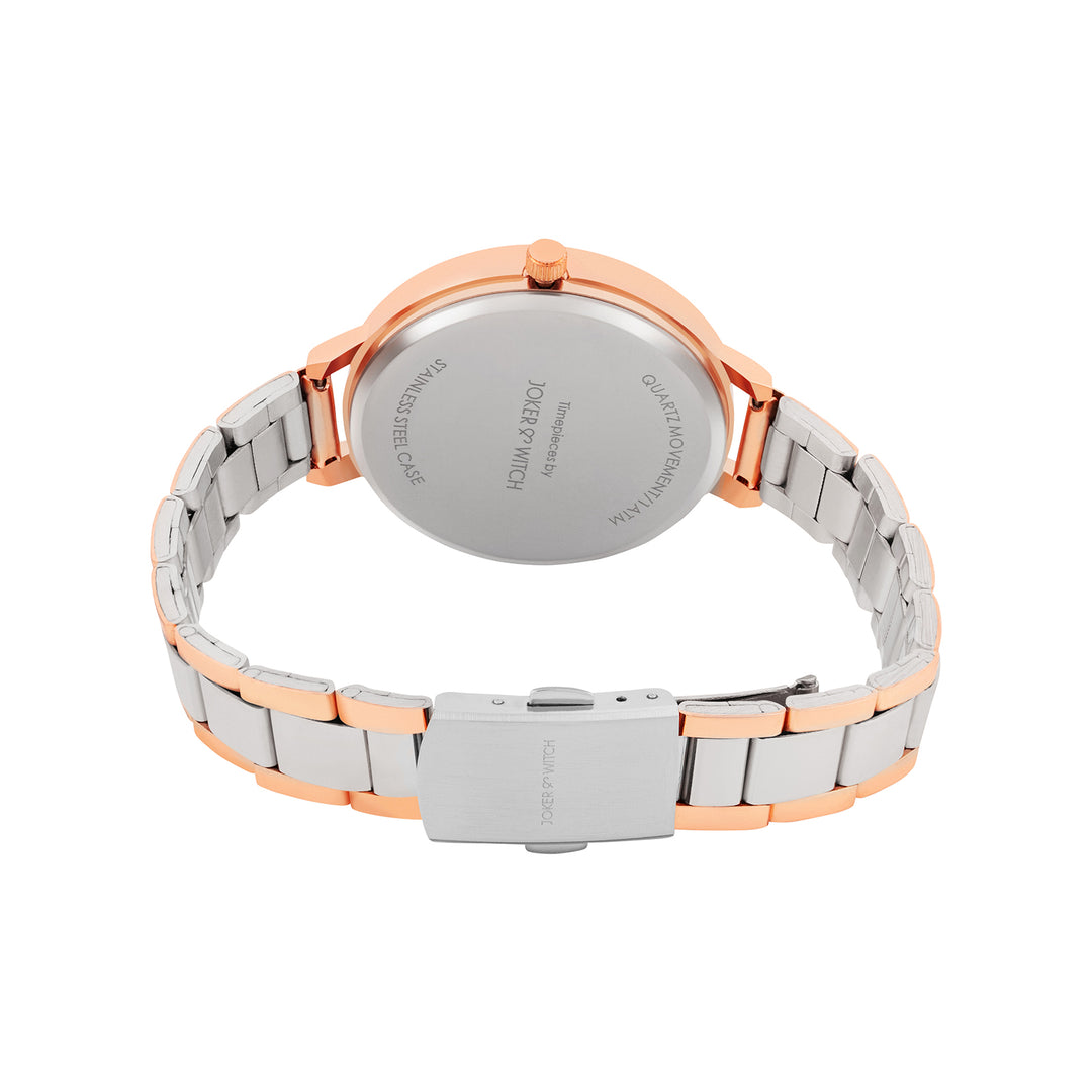 Sleek Black Large Dial Dual Tone Linked Chain Strap Women's Watch