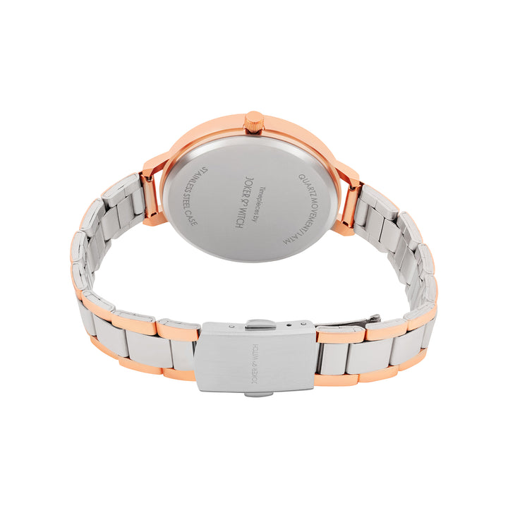 Sleek Black Large Dial Dual Tone Linked Chain Strap Women's Watch