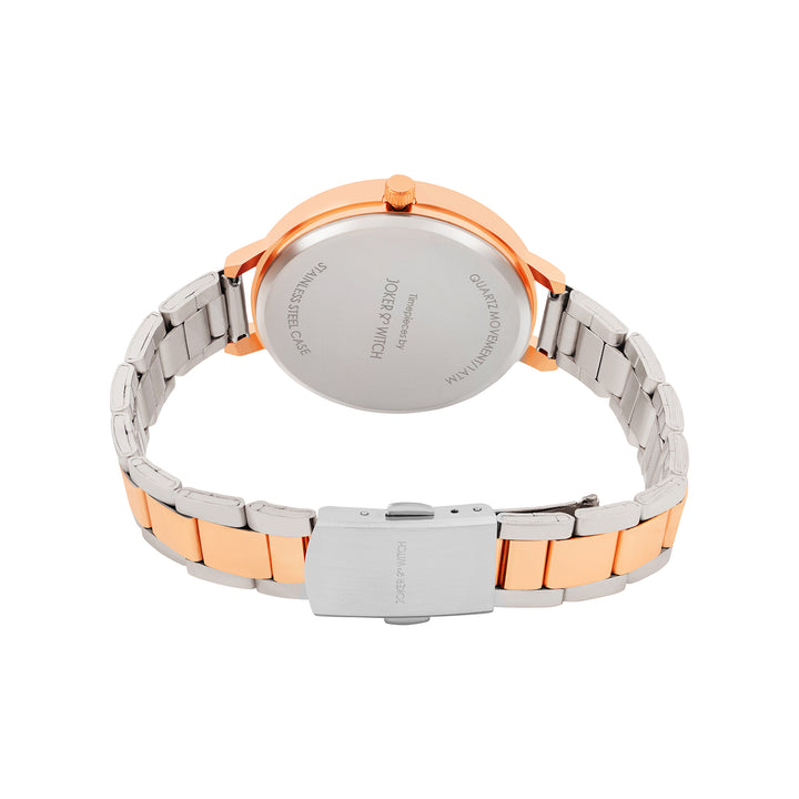 Sleek White Large Dial Dual Tone Linked Chain Strap Women's Watch
