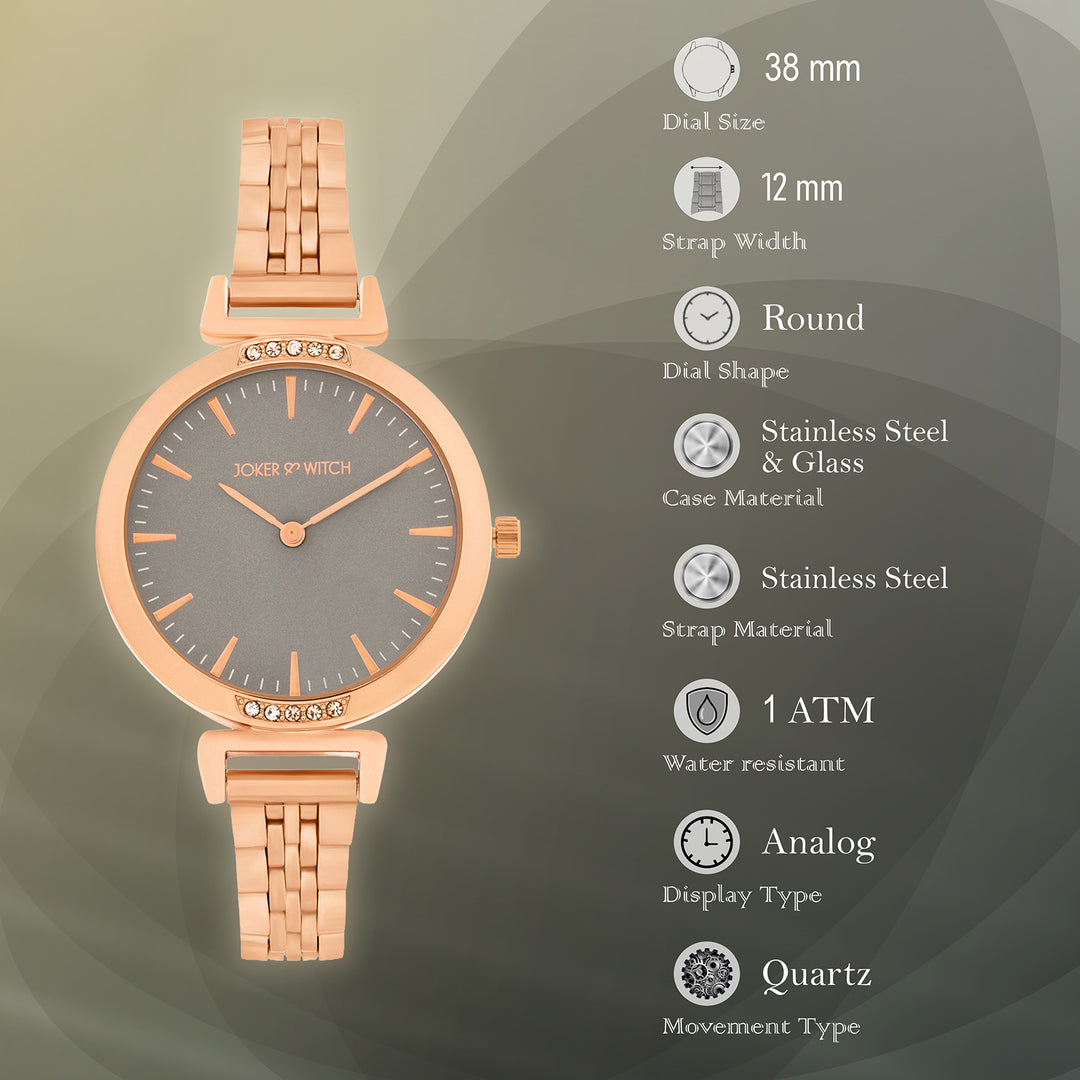 Petite Grey Medium Dial Rose Gold Linked Chain Strap Women's Watch