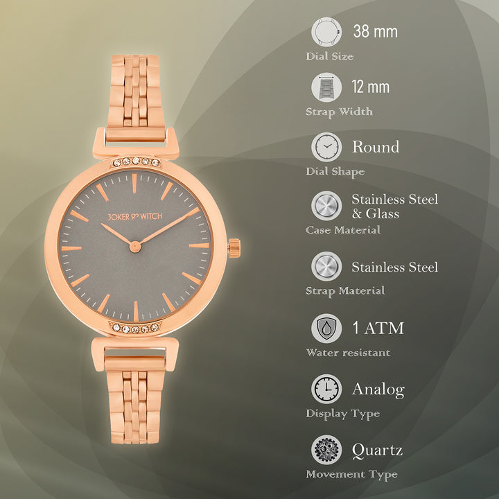 Petite Grey Medium Dial Rose Gold Linked Chain Strap Women's Watch