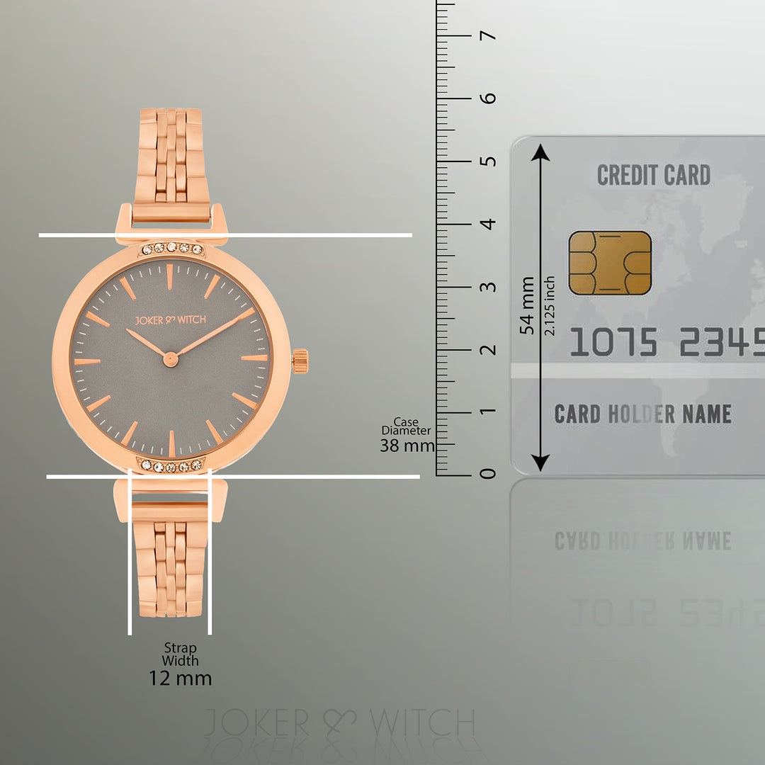 Petite Grey Medium Dial Rose Gold Linked Chain Strap Women's Watch