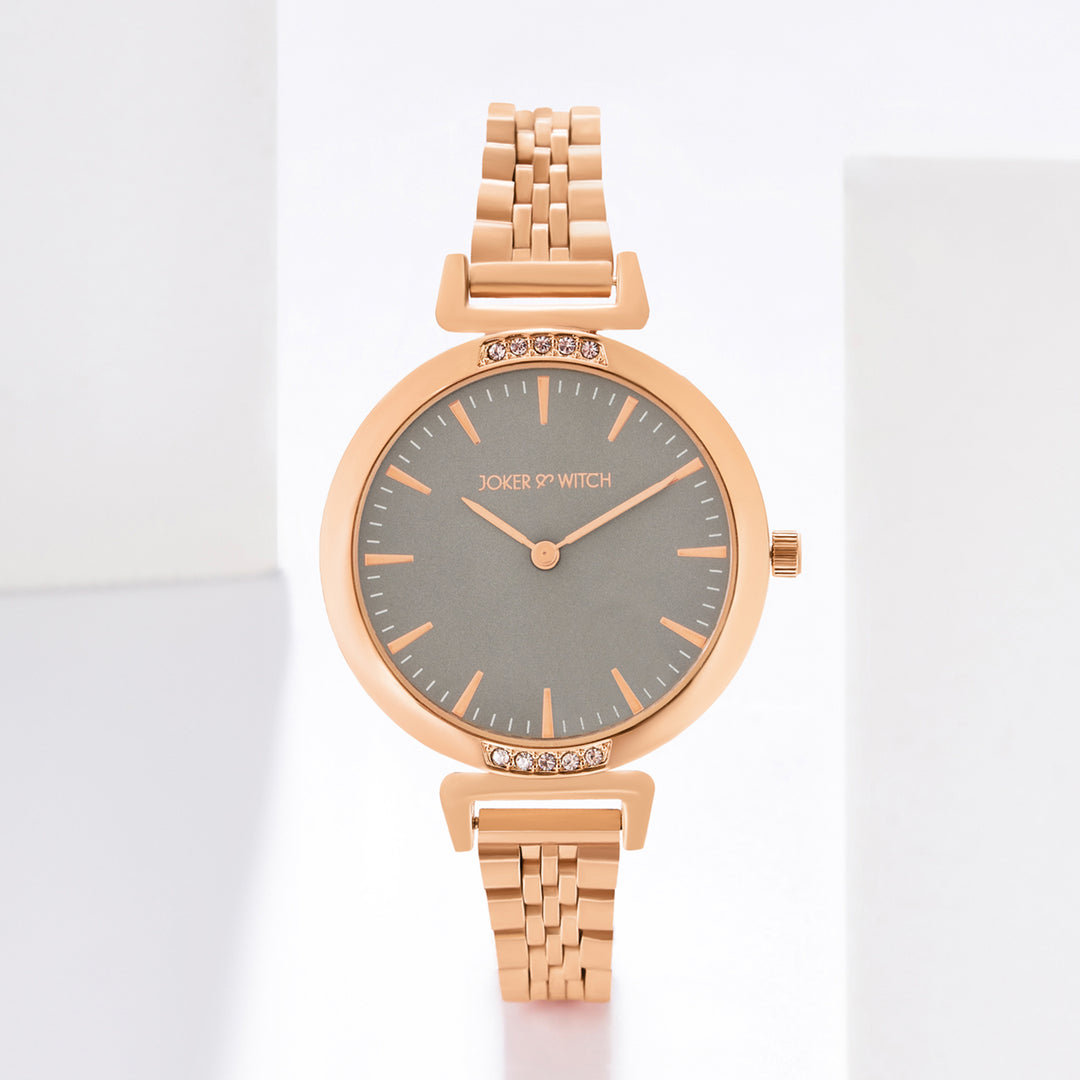 Petite Grey Medium Dial Rose Gold Linked Chain Strap Women's Watch