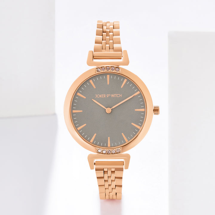 Petite Grey Medium Dial Rose Gold Linked Chain Strap Women's Watch