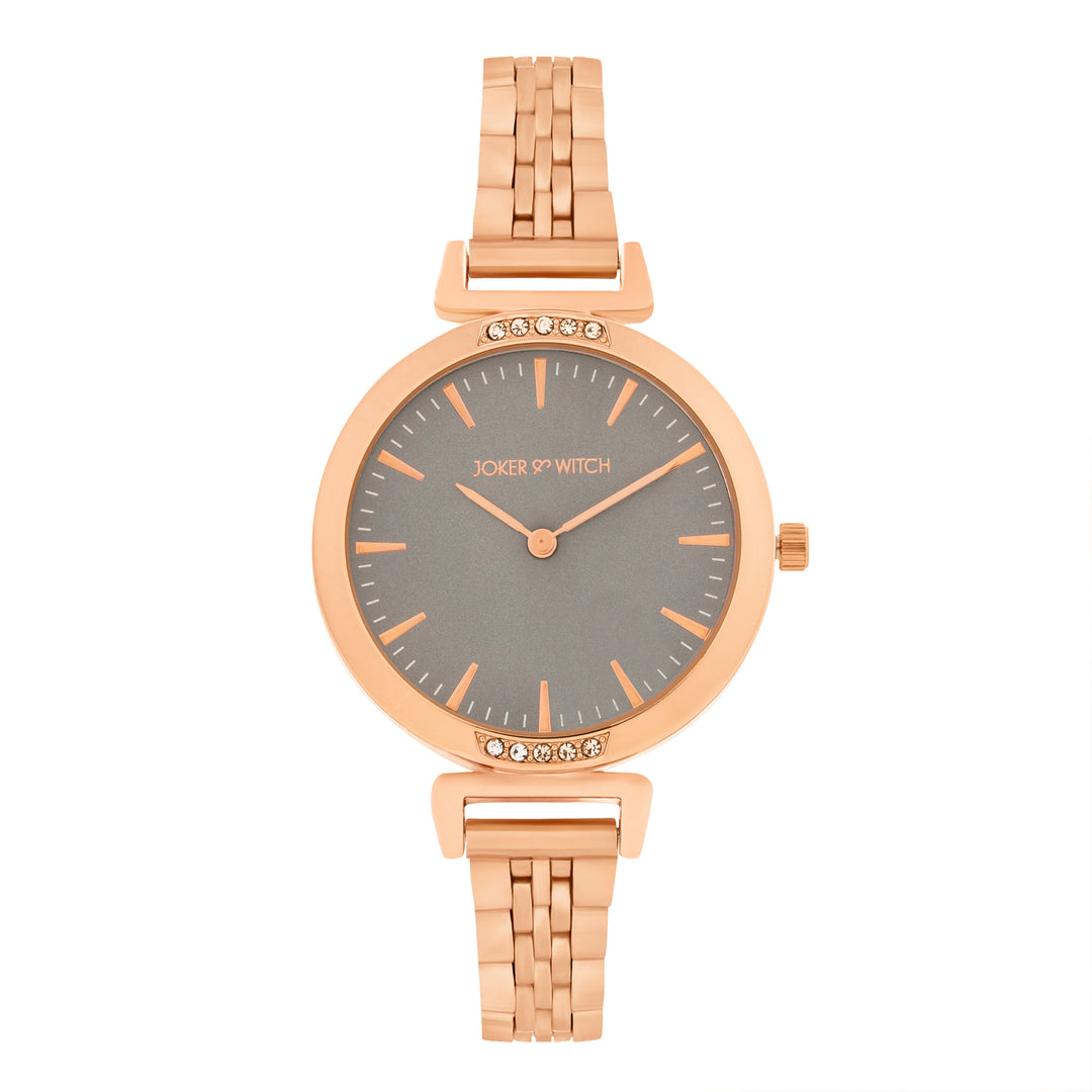 Petite Grey Medium Dial Rose Gold Linked Chain Strap Women's Watch