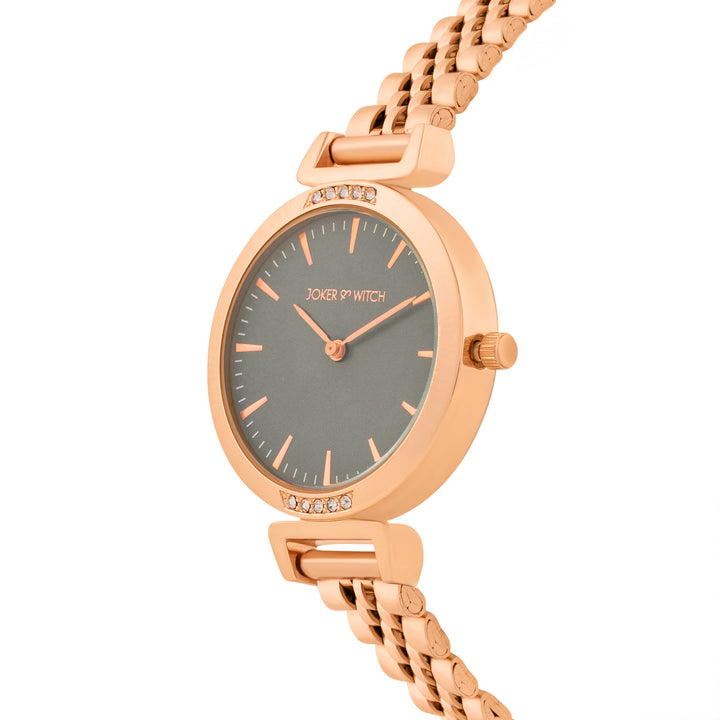 Petite Grey Medium Dial Rose Gold Linked Chain Strap Women's Watch