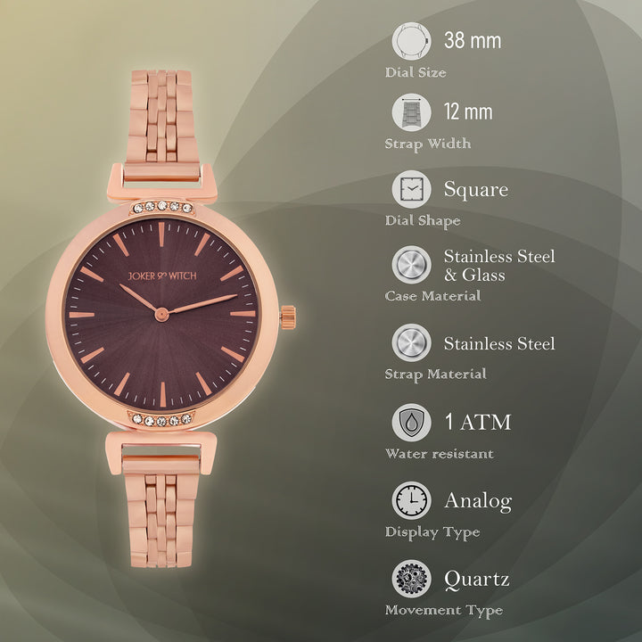 Petite Taupe Medium Dial Rose Gold Linked Chain Strap Women's Watch