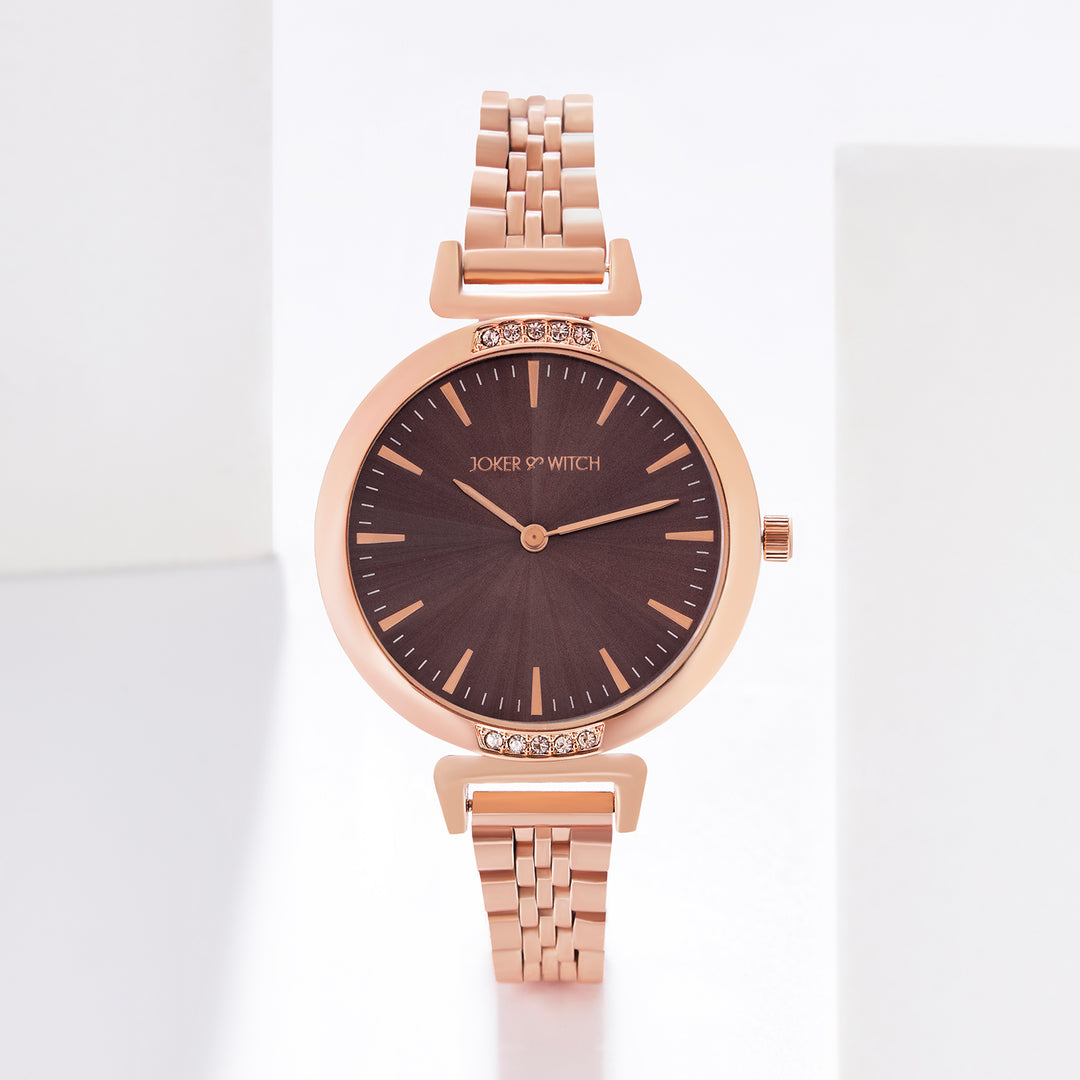 Petite Taupe Medium Dial Rose Gold Linked Chain Strap Women's Watch
