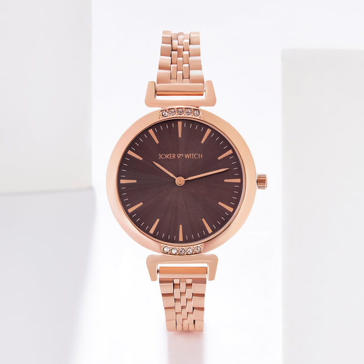 Petite Taupe Medium Dial Rose Gold Linked Chain Strap Women's Watch
