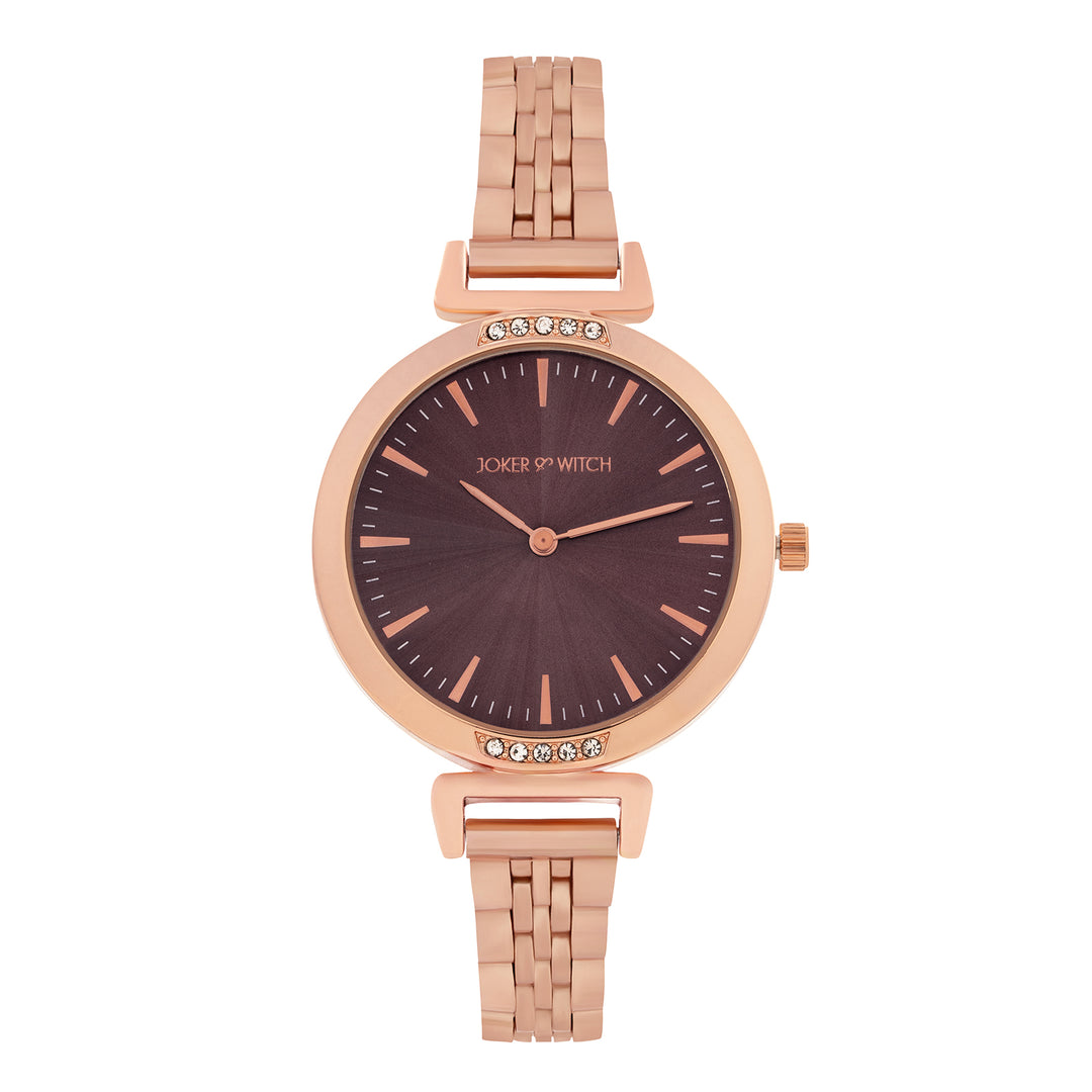 Petite Taupe Medium Dial Rose Gold Linked Chain Strap Women's Watch