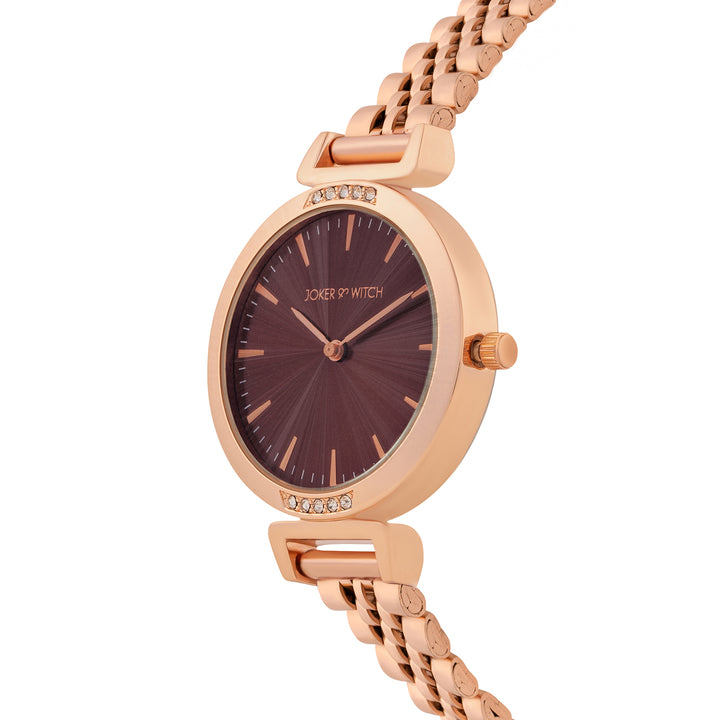 Petite Taupe Medium Dial Rose Gold Linked Chain Strap Women's Watch