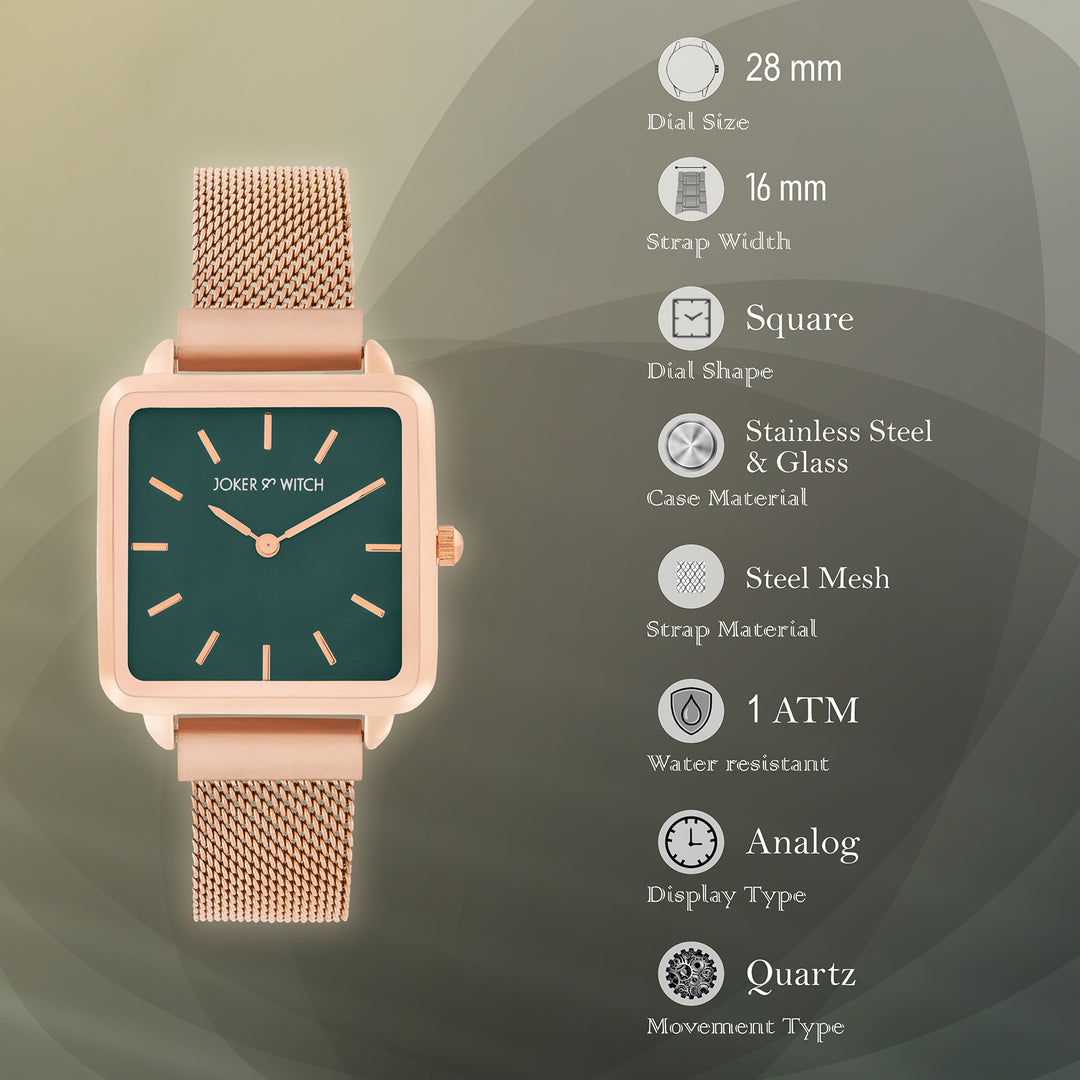 Vintage Green Small Square Dial Rose Gold Magnetic Strap Women's Watch