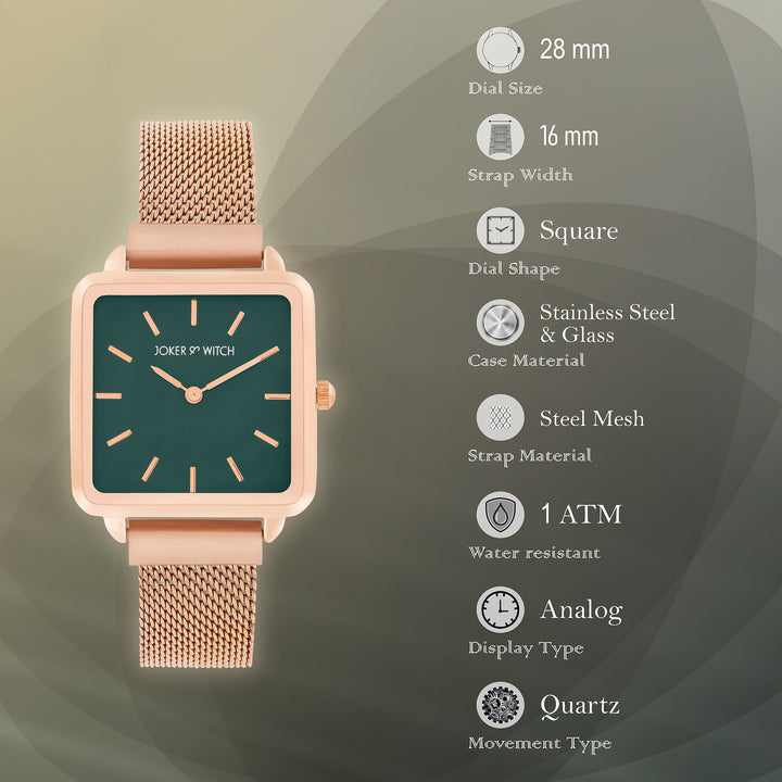 Vintage Green Small Square Dial Rose Gold Magnetic Strap Women's Watch