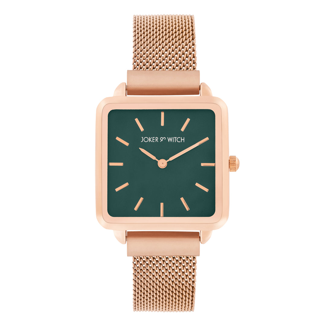 Vintage Green Small Square Dial Rose Gold Magnetic Strap Women's Watch