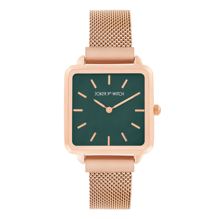 Vintage Green Small Square Dial Rose Gold Magnetic Strap Women's Watch
