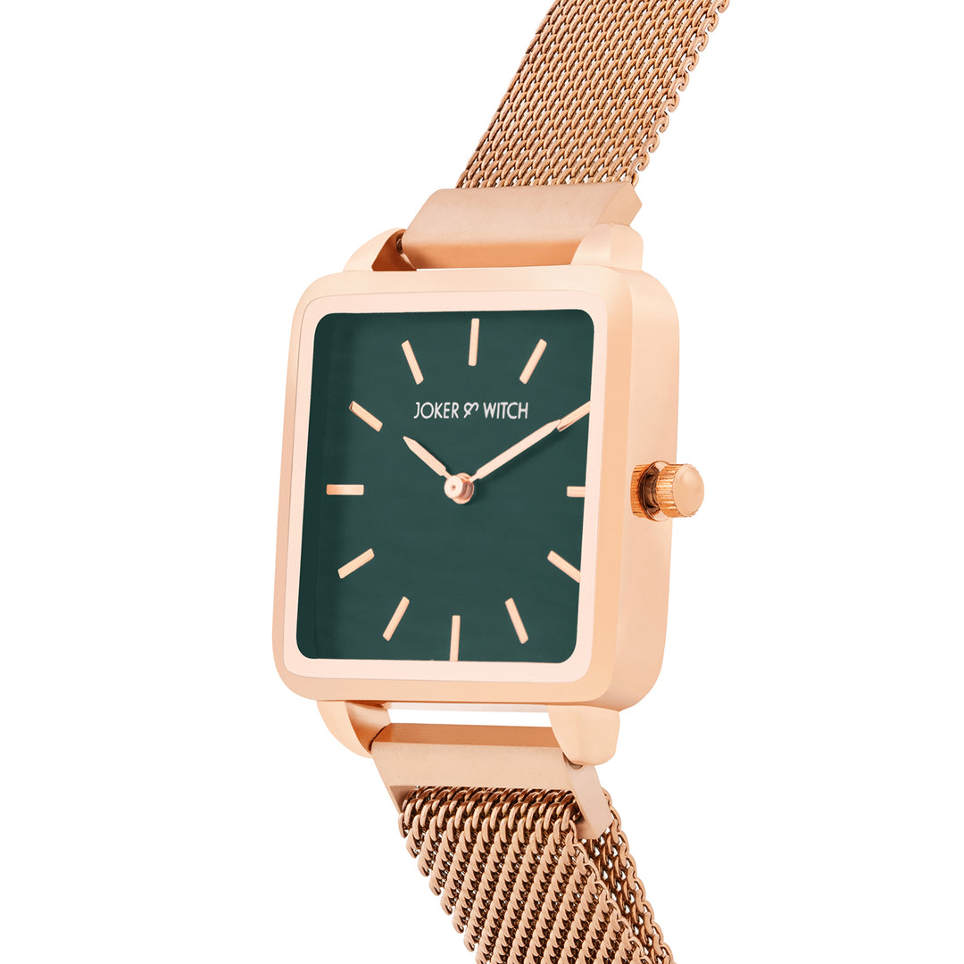 Vintage Green Small Square Dial Rose Gold Magnetic Strap Women's Watch