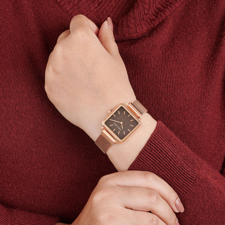 Vintage Taupe Small Square Dial Rose Gold Magnetic Strap Women's Watch