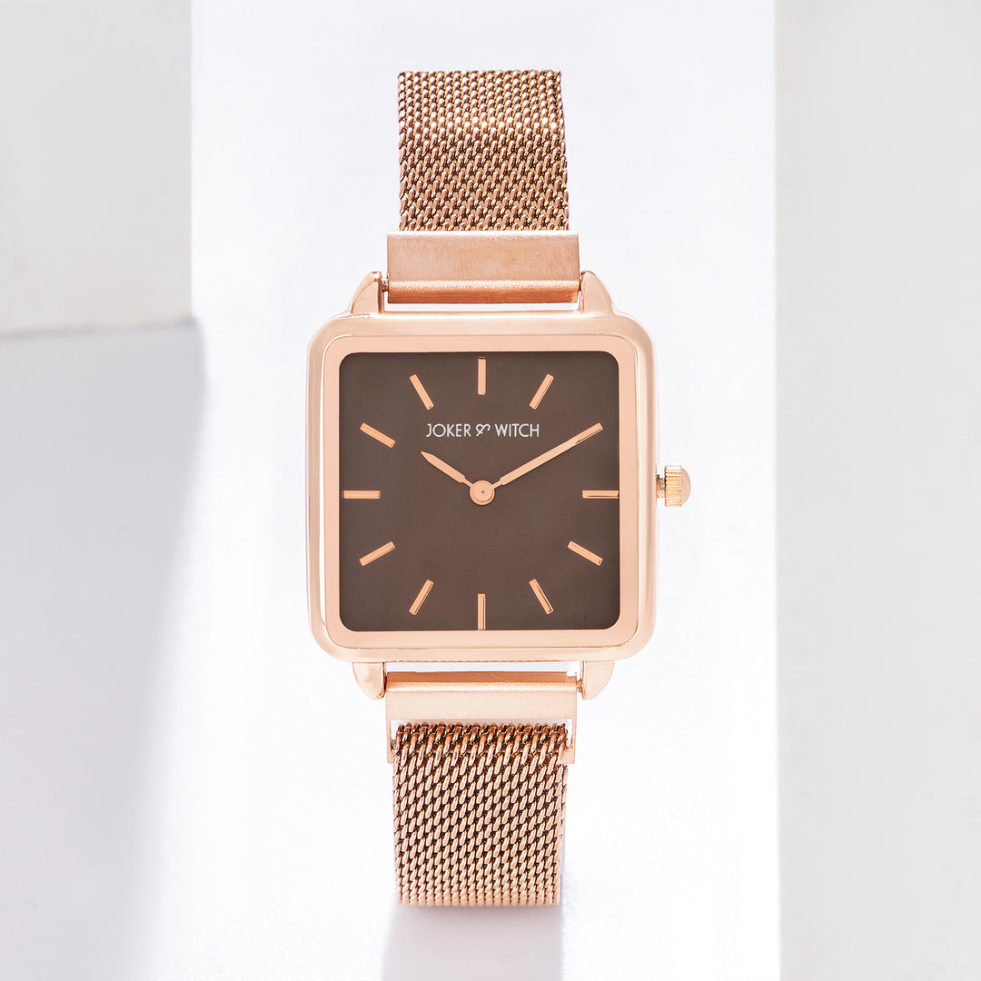 Vintage Taupe Small Square Dial Rose Gold Magnetic Strap Women's Watch