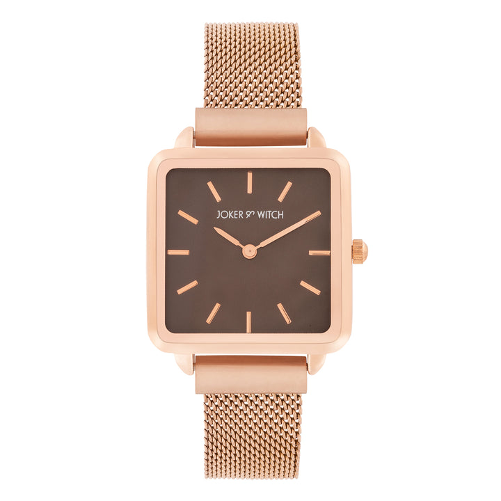 Vintage Taupe Small Square Dial Rose Gold Magnetic Strap Women's Watch