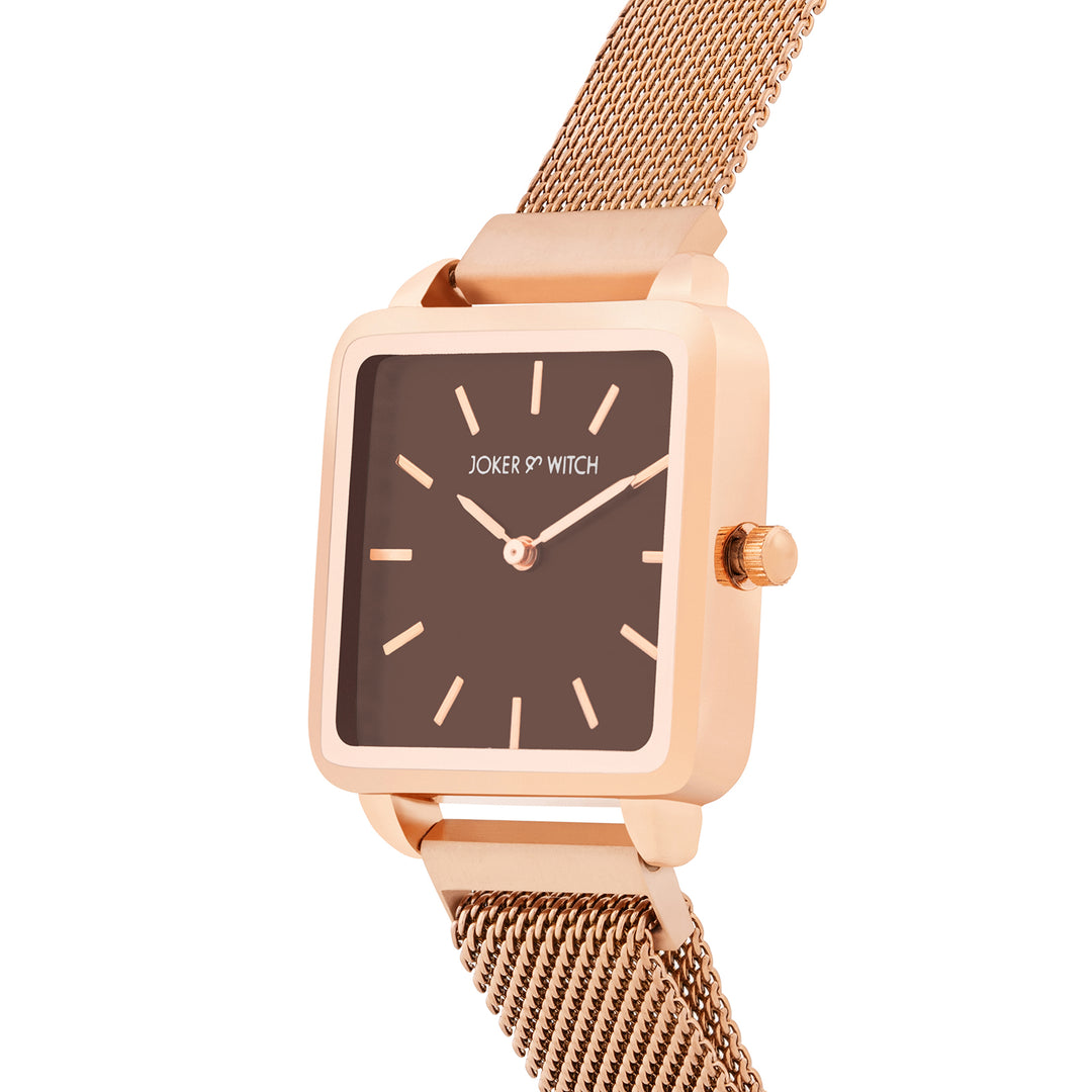 Vintage Taupe Small Square Dial Rose Gold Magnetic Strap Women's Watch