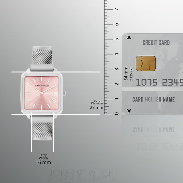 Vintage Pink Small Square Dial Silver Mesh Strap Women's Watch