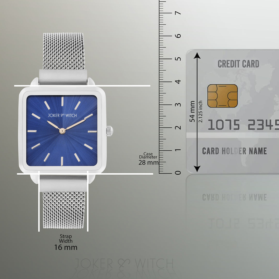 Vintage Blue Small Square Dial Silver Magnetic Strap Women's Watch