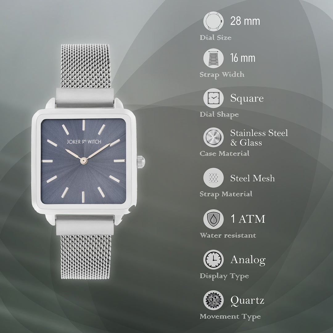 Vintage Grey Small Square Dial Silver Mesh Strap Women's Watch