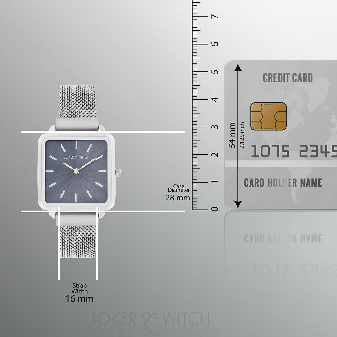 Vintage Grey Small Square Dial Silver Mesh Strap Women's Watch