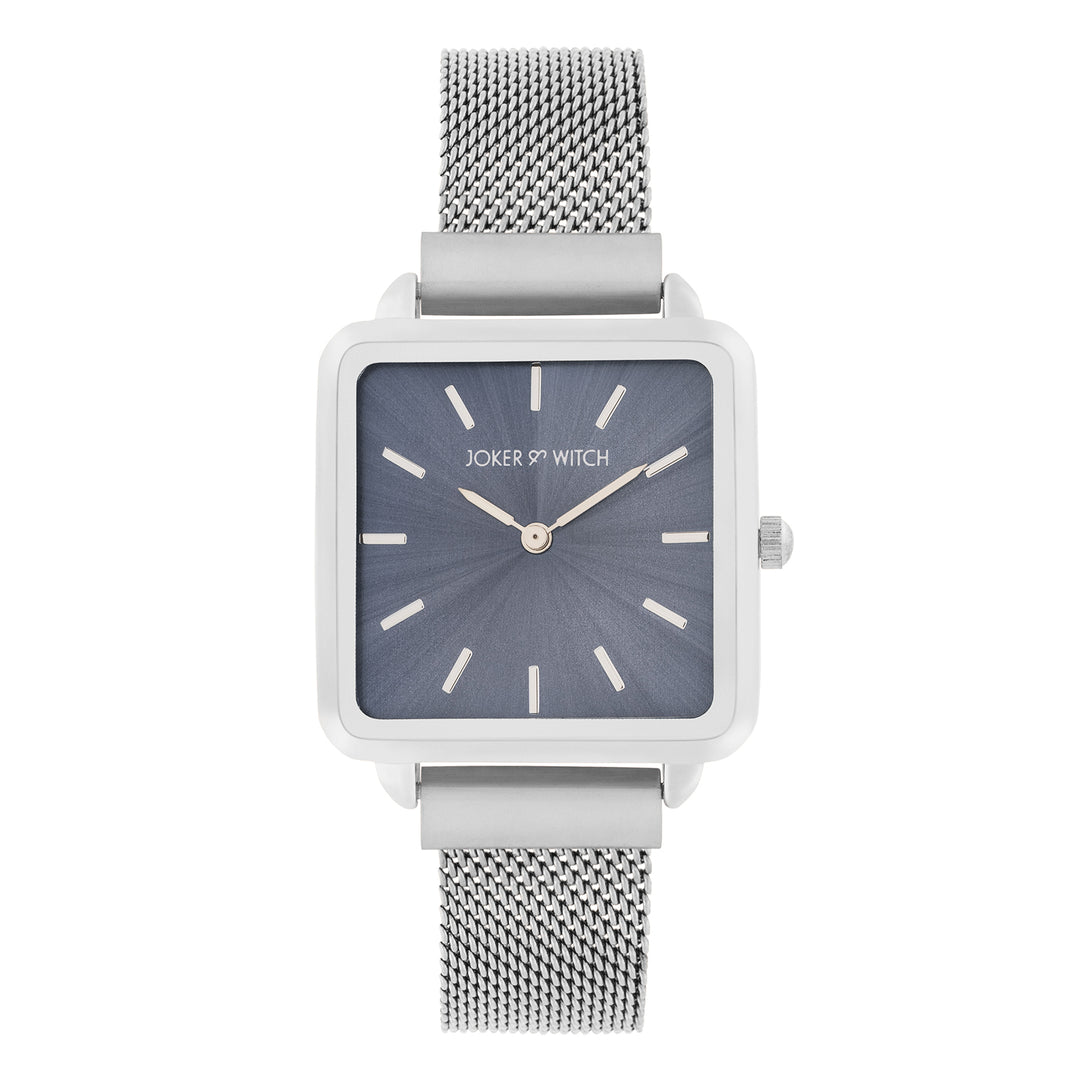 Vintage Grey Small Square Dial Silver Mesh Strap Women's Watch