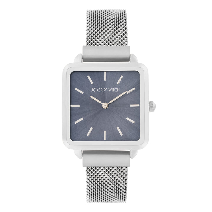 Vintage Grey Small Square Dial Silver Mesh Strap Women's Watch