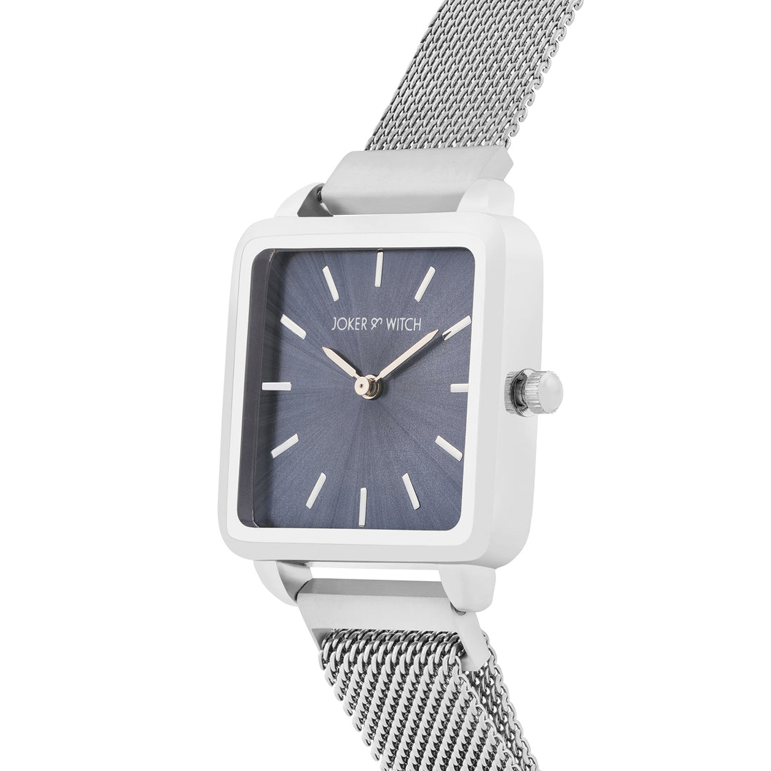 Vintage Grey Small Square Dial Silver Mesh Strap Women's Watch