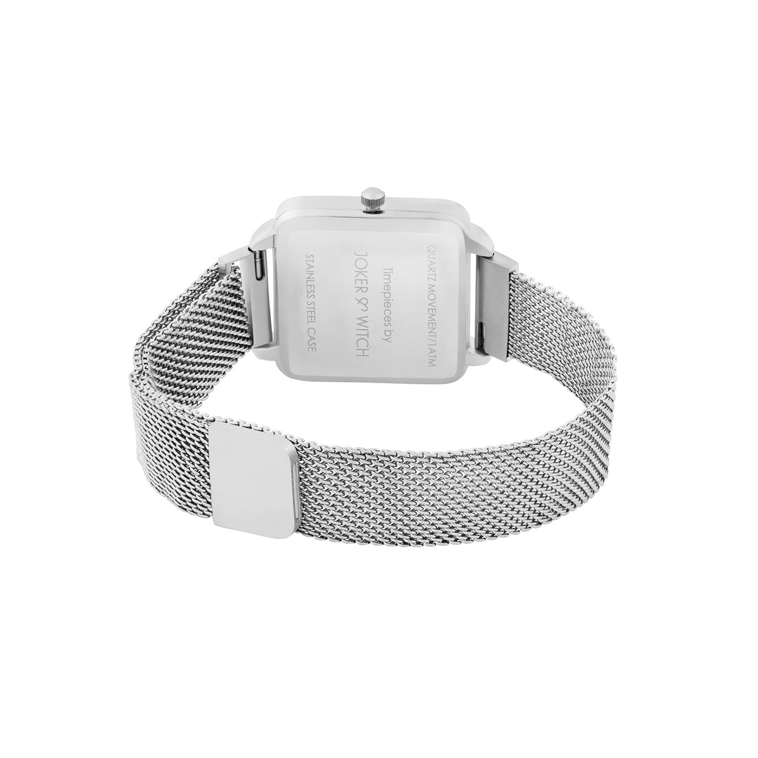 Vintage Grey Small Square Dial Silver Mesh Strap Women's Watch