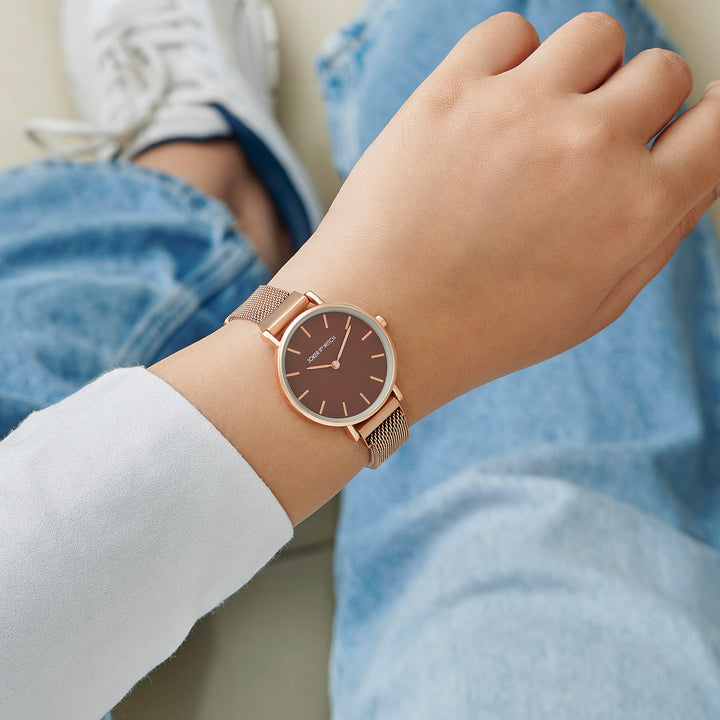 Natalie Maroon Medium Dial Rose Gold Magnetic Strap Women's Watch