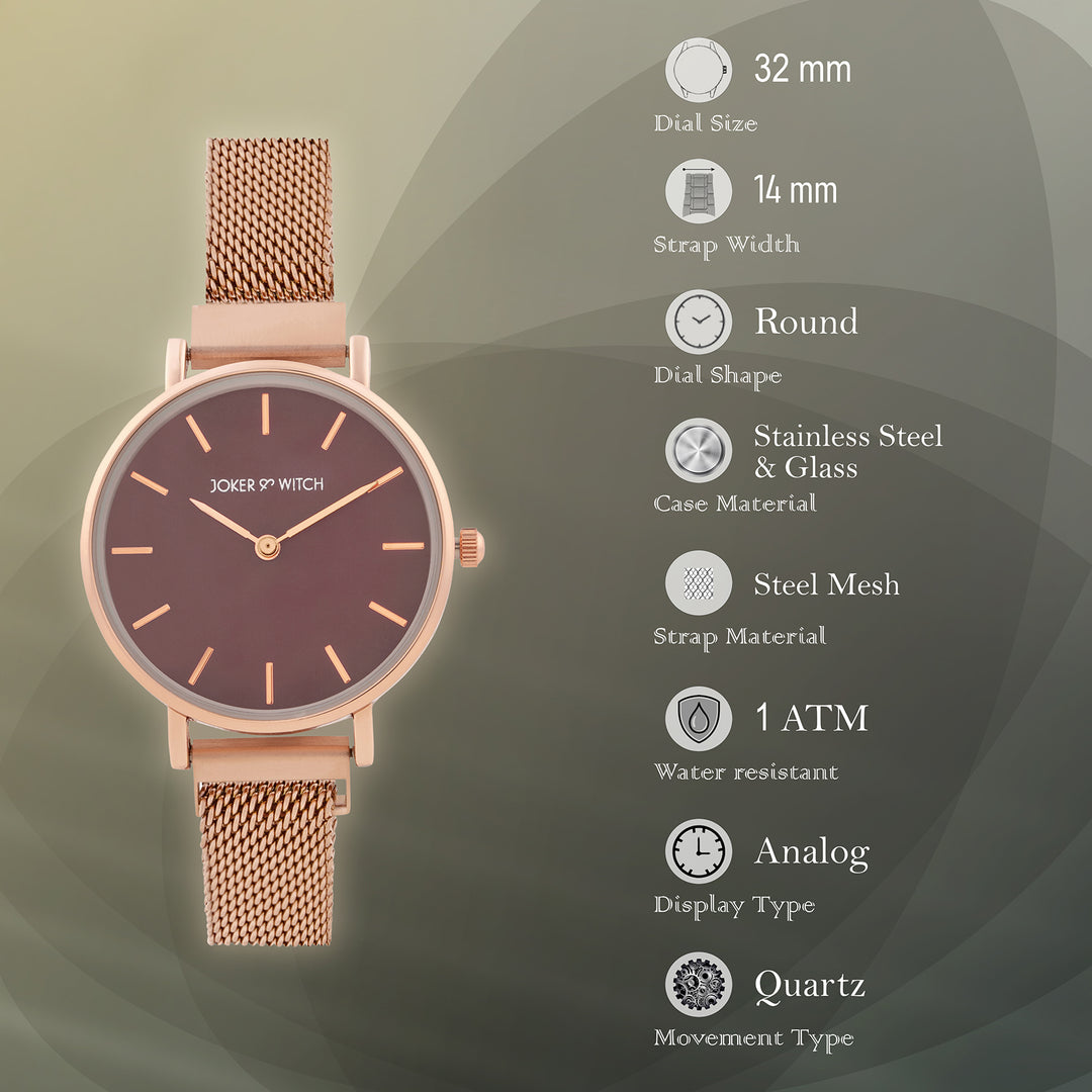 Natalie Maroon Medium Dial Rose Gold Magnetic Strap Women's Watch