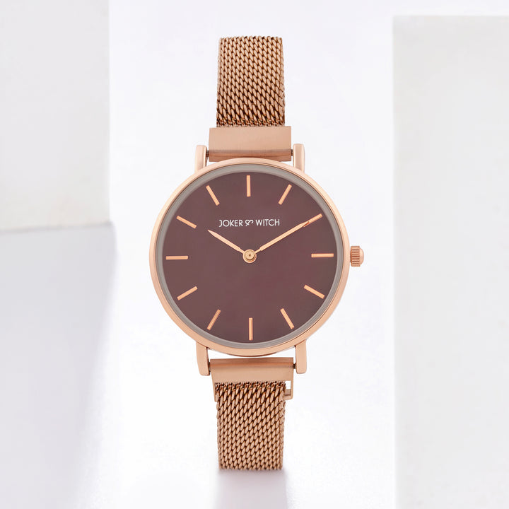 Natalie Maroon Medium Dial Rose Gold Magnetic Strap Women's Watch