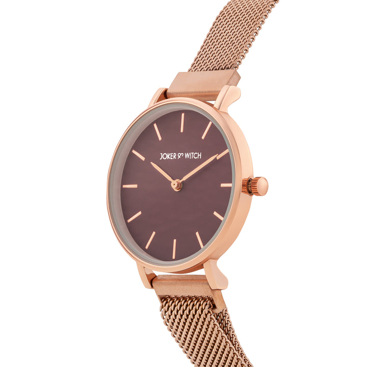 Natalie Maroon Medium Dial Rose Gold Magnetic Strap Women's Watch