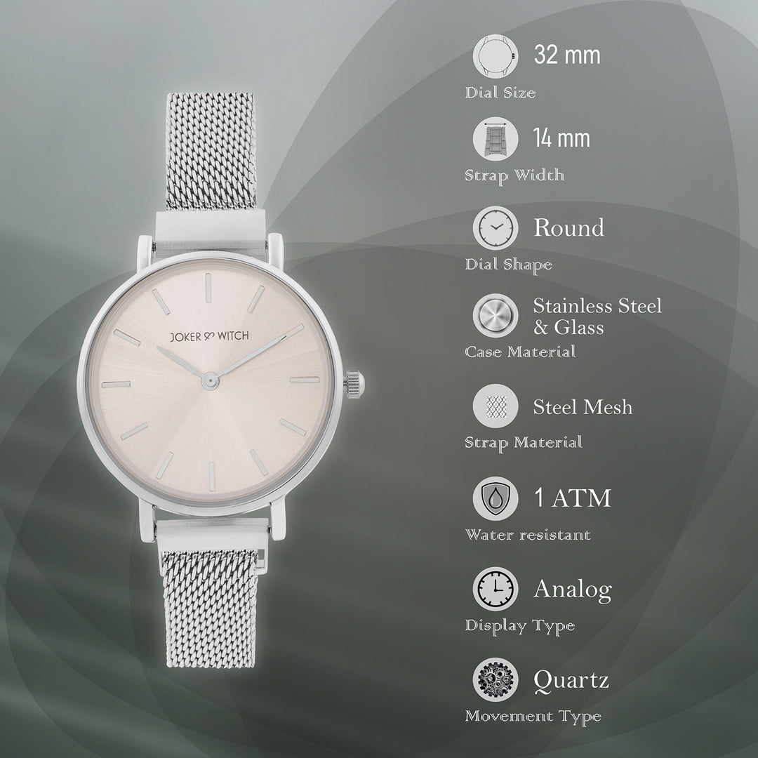 Natalie Pink Medium Dial Silver Magnetic Strap Women's Watch