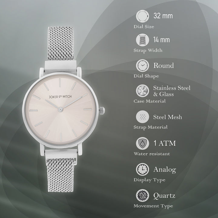 Natalie Pink Medium Dial Silver Magnetic Strap Women's Watch